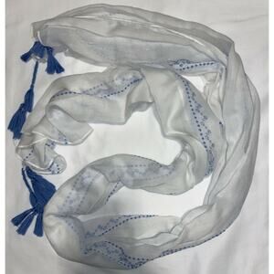 Urban Outfitters Pins and Needles Unique Scarf White/Blue with Tassels